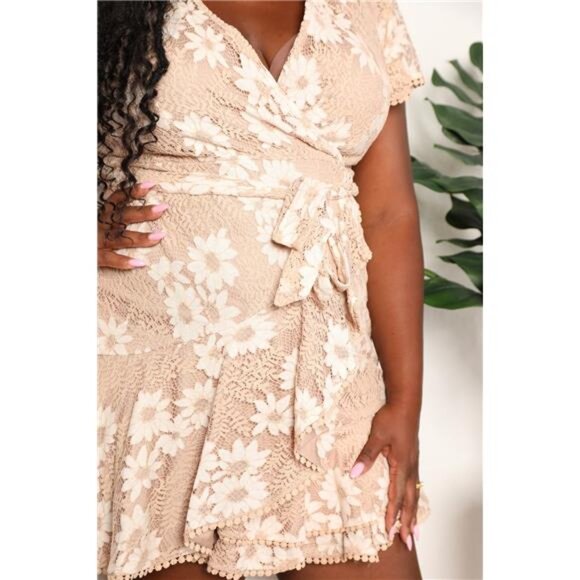 Double Take Floral Lace Pompom Detail Tie-Waist Flutter Sleeve Dress - Picture 10 of 11